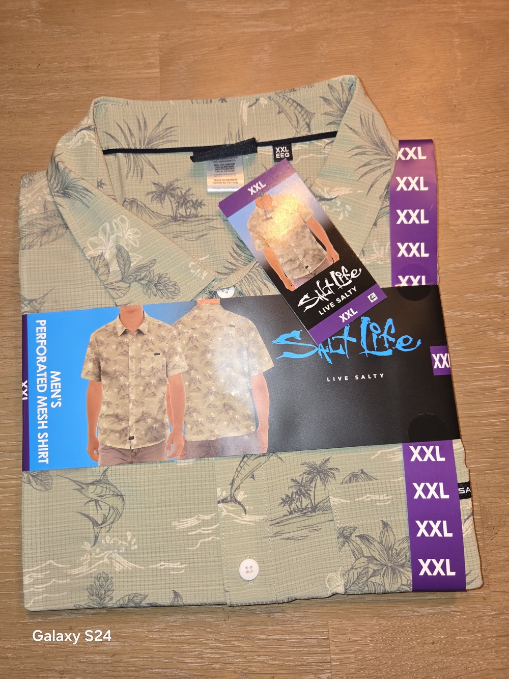 Salt Life Men's Short Sleeve Mesh Tropical Shirt in Light Green - XXL New